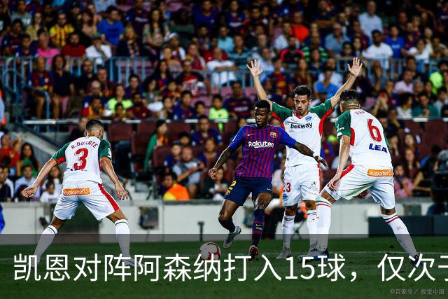 凯恩对阵阿森纳打入15球，仅次于对阵埃弗顿和莱斯特城